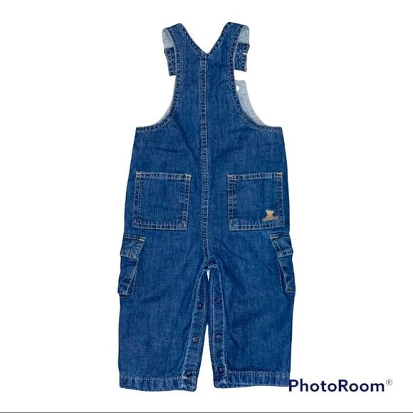 heartstrings Size 12 M Denim Overalls with Appliquéd Fleece Bear on Bib. - Picture 2 of 3